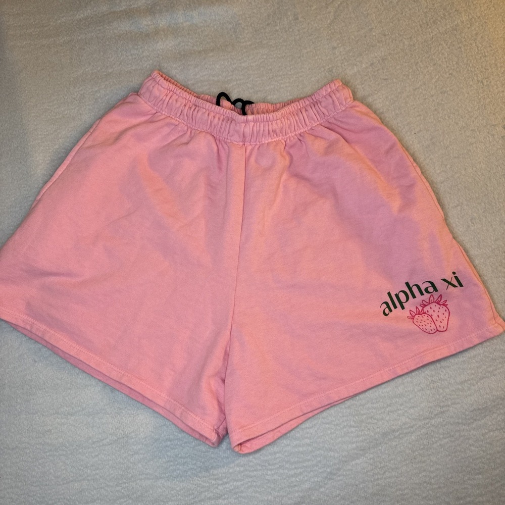 Alpha Xi Delta Pink Sorority Shorts Small Strawberry Graphic